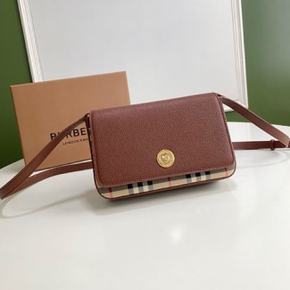 버버리 스몰 레더 빈티지 체크 크로스바디 백 80251611 브라운