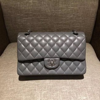 샤넬 클래식 점보백 A1112 미듐 램스킨 그레이 은장